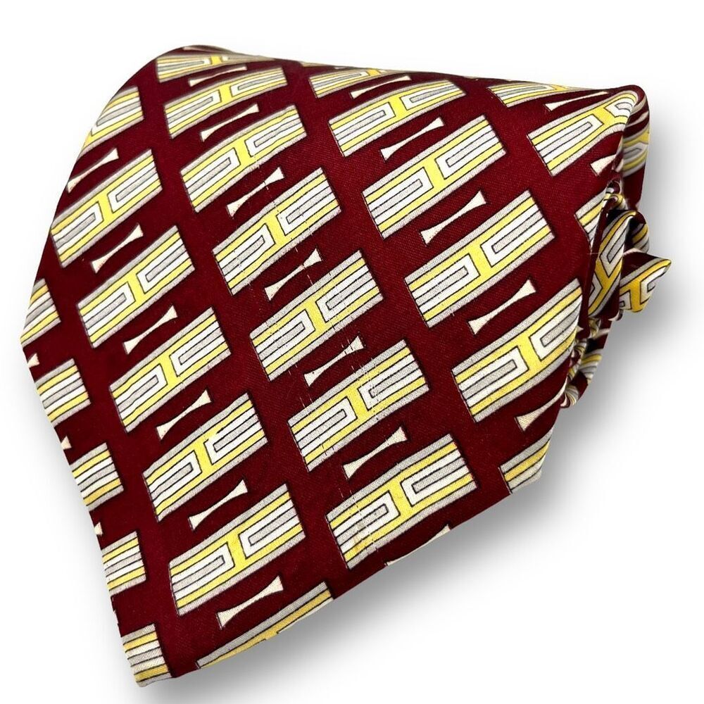 GIORGIO ARMANI CRAVATTE GUC Men’s Vintage Designer Red Geometric 100% Silk Tie